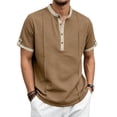 thumbnail image 2 of Tfken Summer Casual Tshirts Shirts For Men Solid Color Crewneck Short Sleeve Tops With Button Fashion Breathable Daily Wear Male T-Shirts Classic Brown, 2 of 4