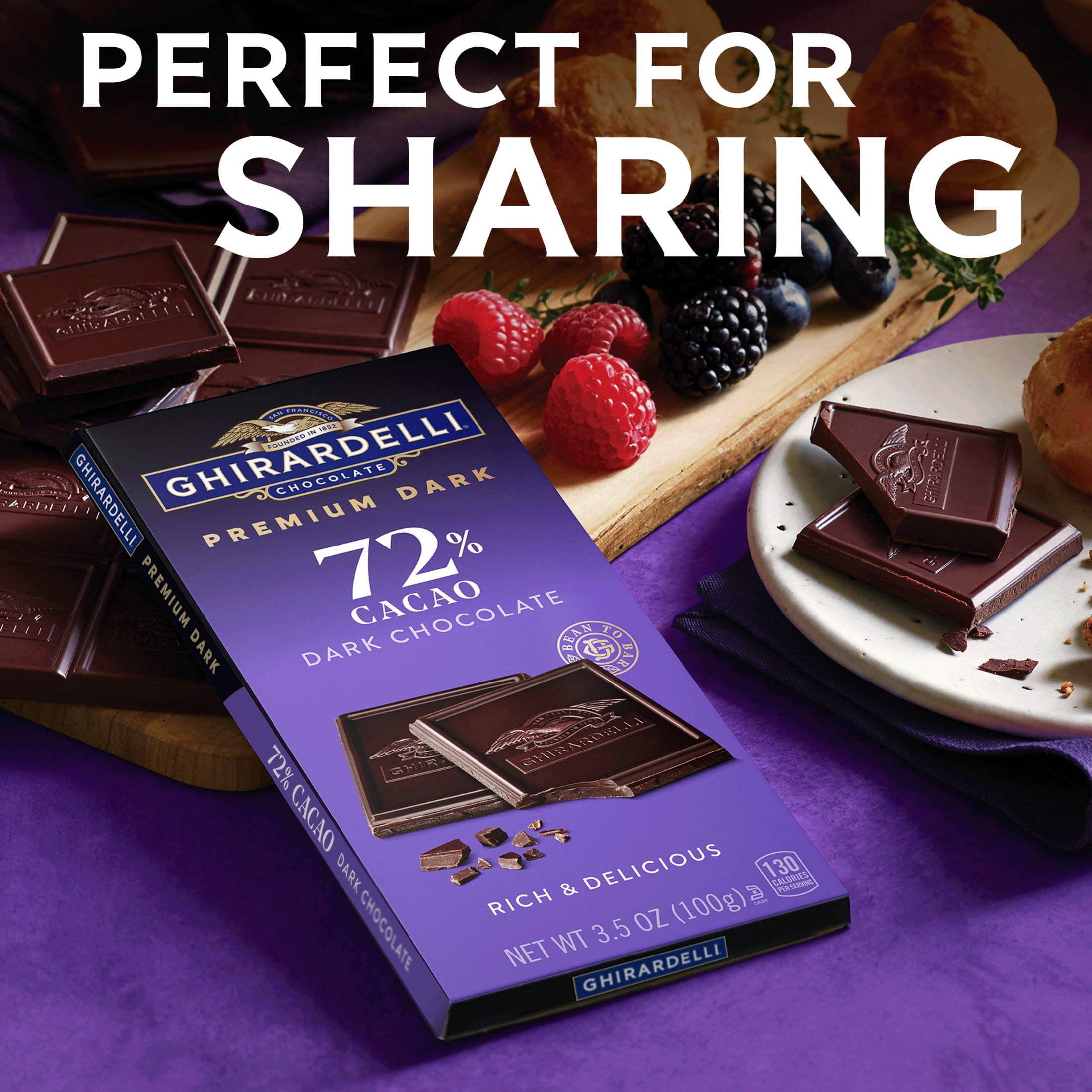 GHIRARDELLI Premium Dark 72% Cacao Dark Chocolate Bar, 3.5 oz Bar