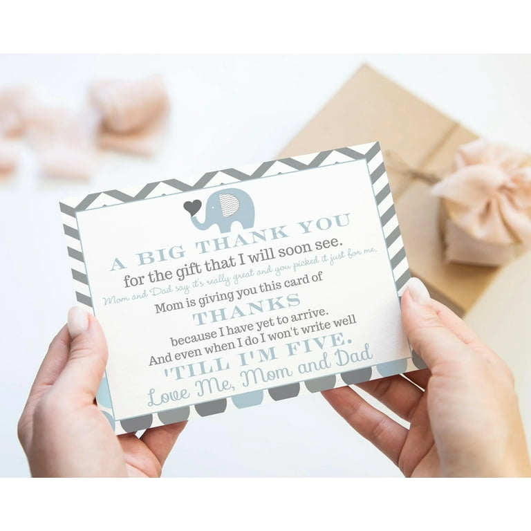 Blue Elephant Baby Shower Thank You Cards (15 Pack) Boys Notecards