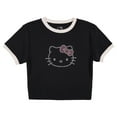 thumbnail image 5 of Hello Kitty Character Face Outline Crew Neck Short Sleeve Women's Black Crop Top Baby Tee Medium, 5 of 7