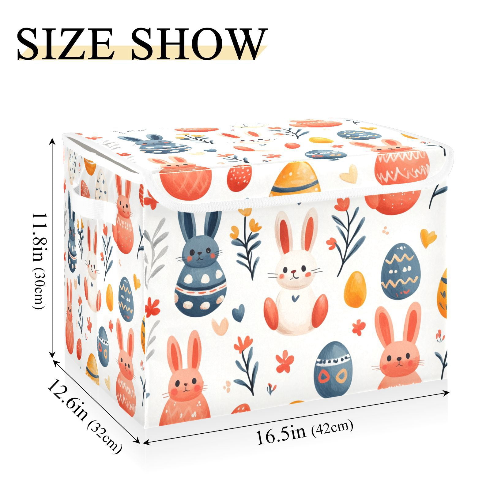 Easter Eggs with Rabbits Storage Basket for Shelves Foldable Container Organizer for Organizing Toys Clothes Books with Handles