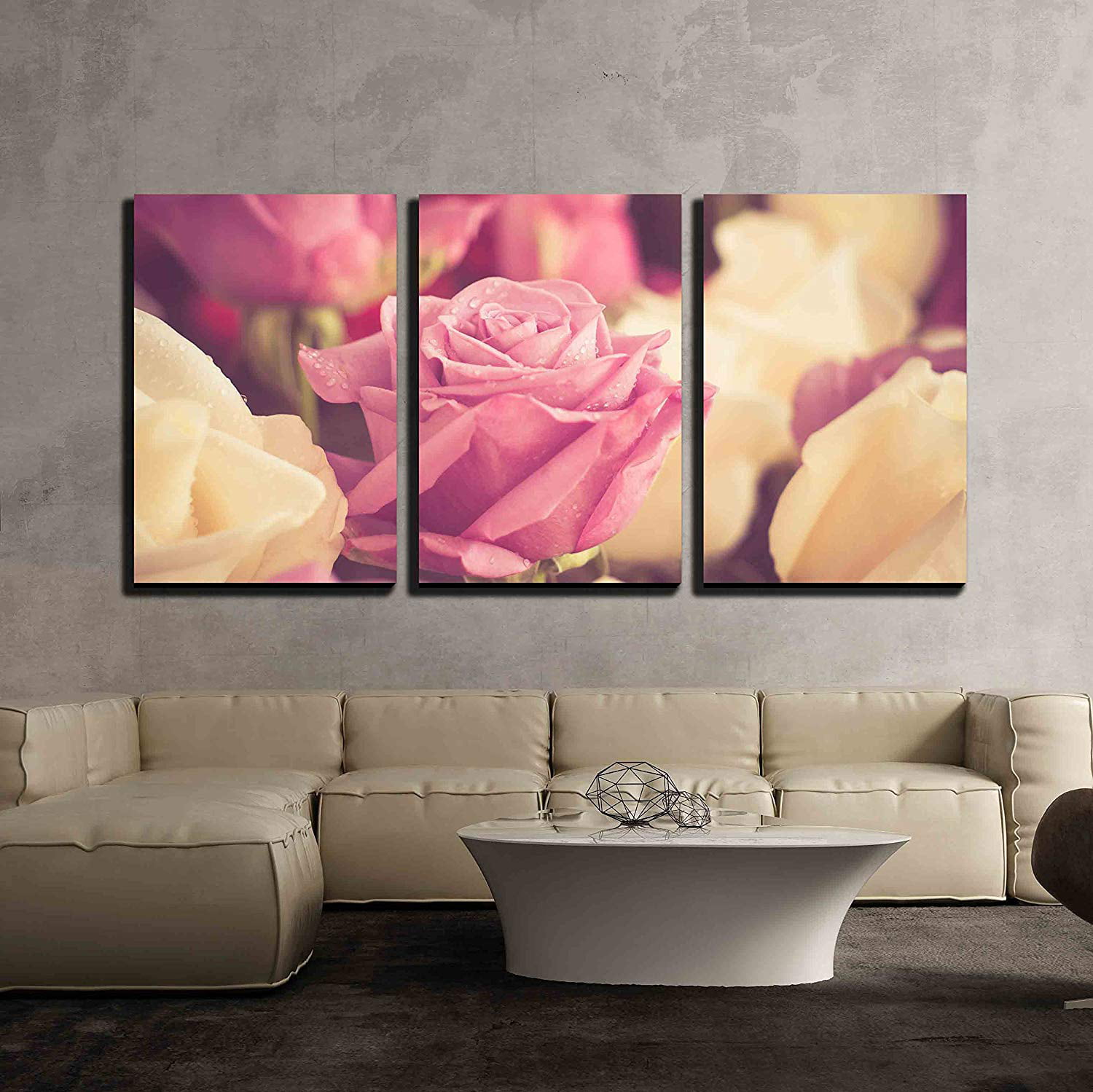Wall26 3 Piece Canvas Wall Art - Flowers Rose with Filter Effect Retro ...