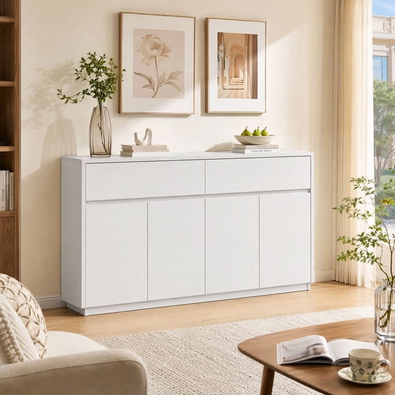 WLOTPUI 59" Buffet Cabinet with Adjustable Shelves– Modern Wood Sideboard Credenza with 4 Doors