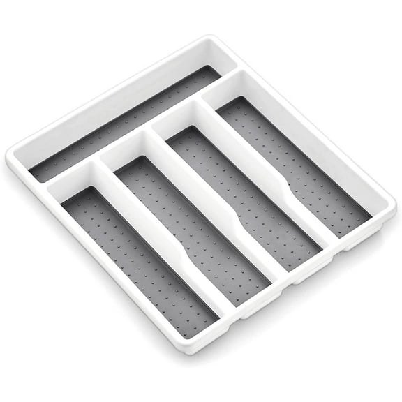 BIMZUC Silverware Organizer 5 Compartments,No-Slip Silverware Utensil Tray for Drawer - Rubber