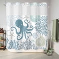 thumbnail image 6 of No Hook Shower Curtain, Blue Octopus Coastal Shower Curtains for Bathroom with See Through Top Window, Summer Beach Nautical Coral Waterproof & Washable Bath Curtain Standard 72"x72", 6 of 9