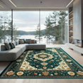 thumbnail image 2 of ODIKA 6'x9' Ultra-Soft Area Rug, Teal Boho Vintage Ornamental Distressed Border Traditional Throw None Washable, Bare feet friendly, Silk-Touch for Guest Room, Bedroom, 2 of 7