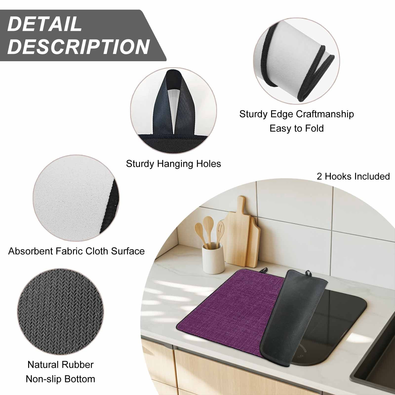 Purple Burlap Texture Stove Top Cover for Electric Stove, Heat-proof & Non Slip Glass Top Stove Cover Protector, Farmhouse Vintage Purple Kitchen Flat Cooktop Rubber Mat 24x21 Inches