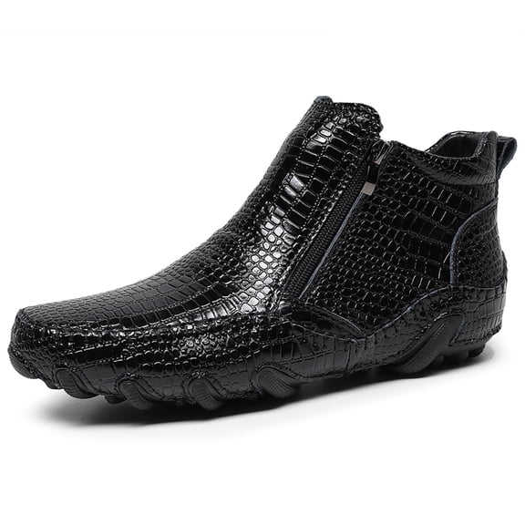 Men's Crocodile Pattern Side Zipper Ankle Leather Boots