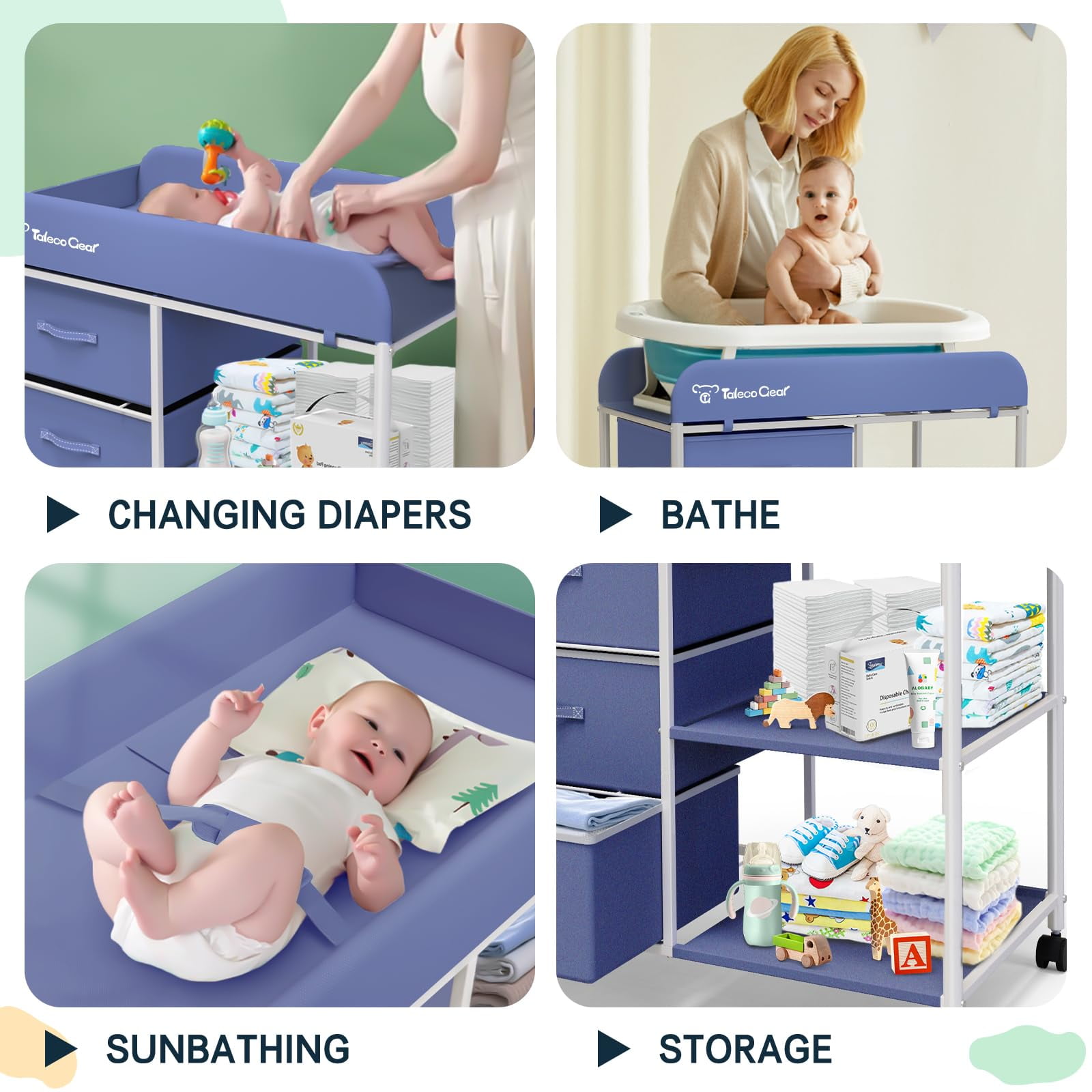 G TALECO GEAR Baby Changing Table, Portable Diaper Changing Station with Wheels, Nursery Organizer for Newborn and Infant, Blue