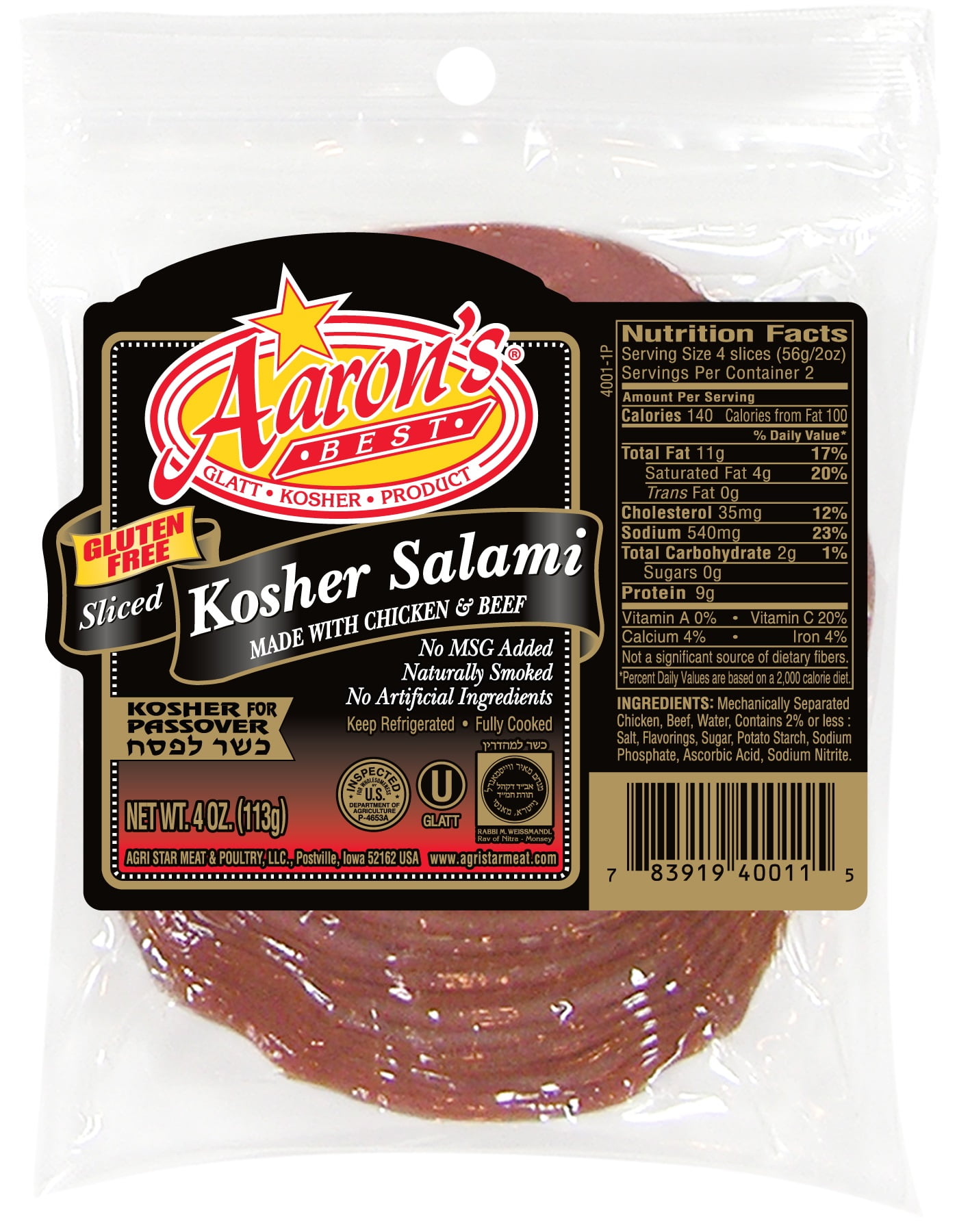Shor Habor Sliced Kosher Salami, 4 Oz.