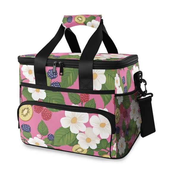 FORMRS Insulated Cooler Bag 24 Cans Capacity Soft Leakproof Lunch Box with Side Pockets, White Flowers