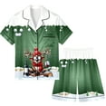 thumbnail image 3 of XDZJLR Mens Christmas Pajama Xmas Printed Silk Satin Short Sleeved Button Up Pajamas Set Pj'S Sleepwear Light Green Xxl, 3 of 4