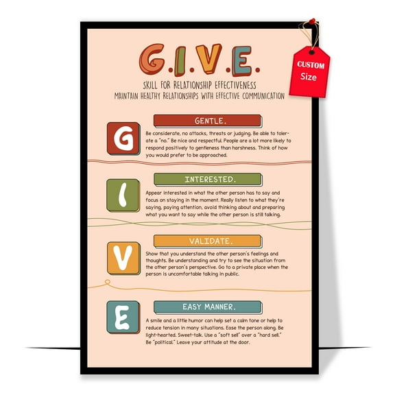 LOLUIS Give Skill for Relationships Effectiveness Poster, Mental Health Poster for Classroom School Counsellor, Therapist Office Decor (Unframed 11"x17")