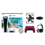 Sony Playstation 5 Disc Horizon Forbidden West Bundle with Extra Cosmic Red Controller, White PULSE 3D Headset, Ghost of Tsushima Director's Cut and Camera