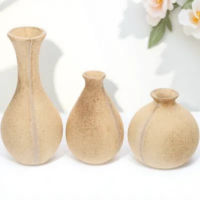 Pawsdot Wood Vase Craft Unfinished Flower Vases Wood Brown 3Pcs