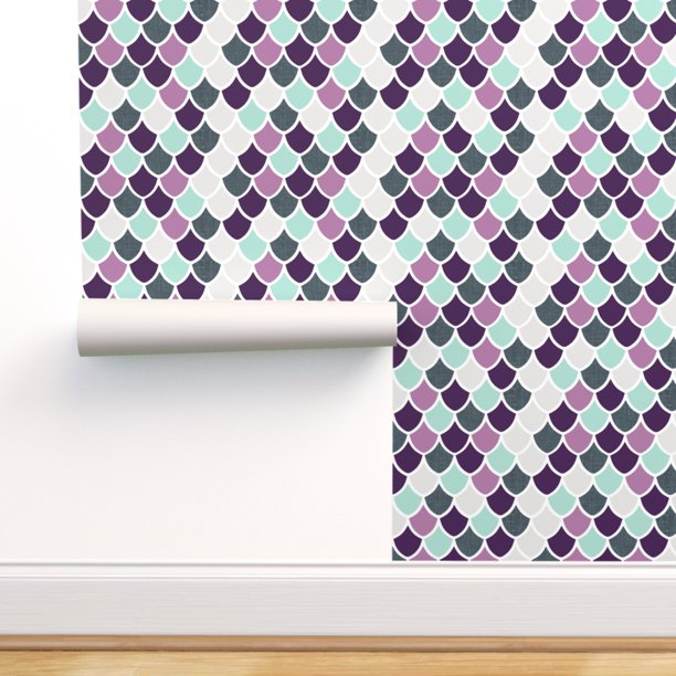 Peel and Stick Removable Wallpaper Scales Purple Aqua Mermaid Walmart 