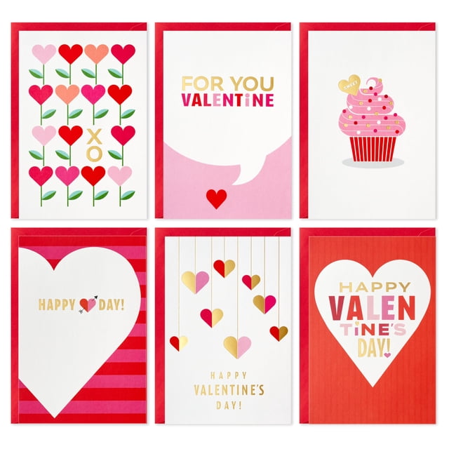 Tarjetas de San Valentín Hallmark, paquete de 36, rosa, rojo y foil dorado
