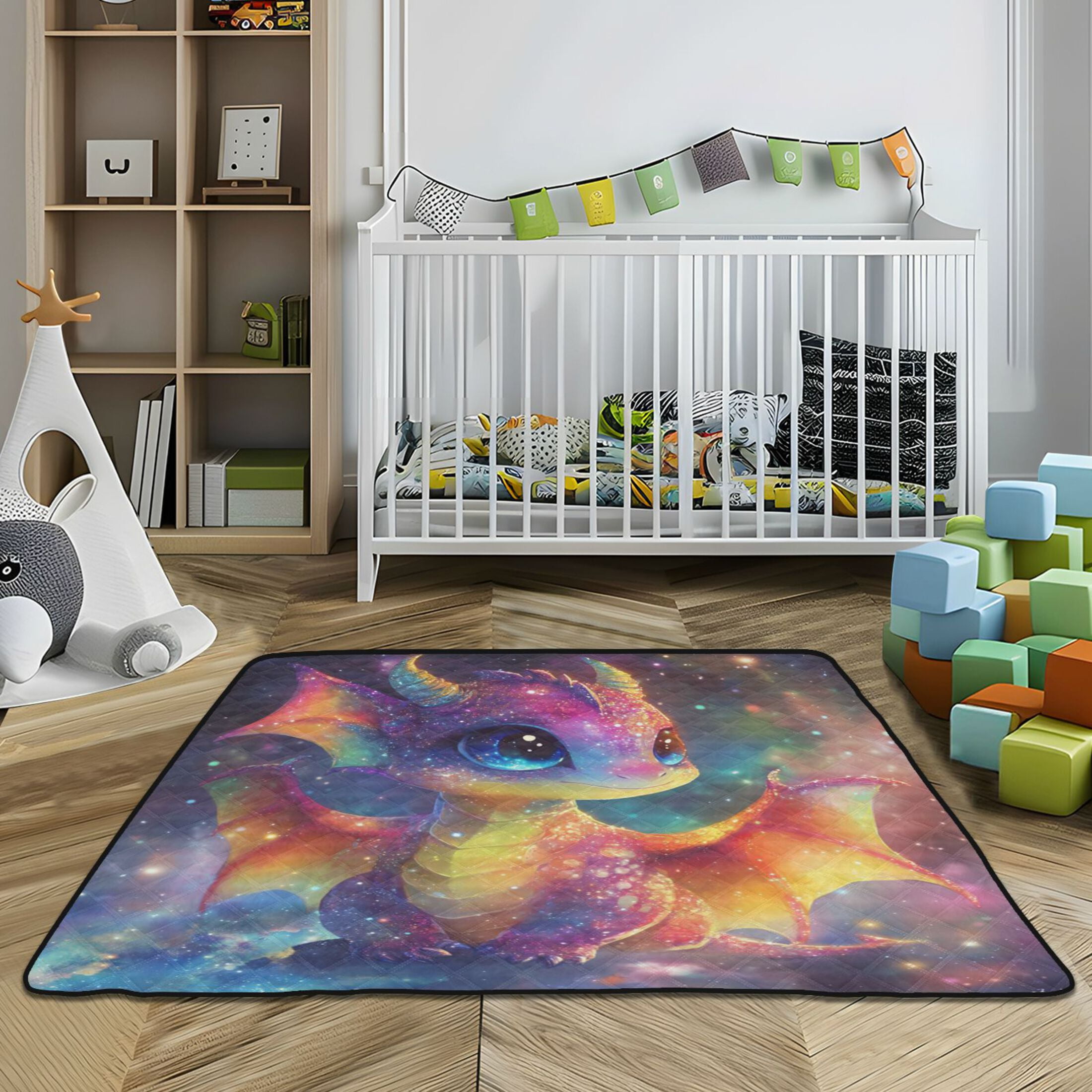 WOBOGO Colorful Dragon Baby Baby Playmats Extra Large Waterproof Rollable Activity Pads for Toddlers 50×50inch
