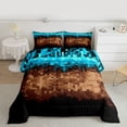 thumbnail image 2 of Manfei Pixel Geometric Bedding Comforter Set,Retro Checkered Pattern Twin Comforter Sets,Cyan Brown Bedding Set For Boys Teens,Ultra Soft Home Decor Reversible,2-Piece, 2 of 8