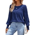 thumbnail image 4 of QAFOPEH Women's Crewneck Puff Long Sleeve Smocked Blouse Solid Color Casual Textured Tops, 4 of 7