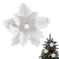 thumbnail image 5 of Cozeii 3 Pcs Christmas Ornaments, Artificial Velvet Glitter Poinsettia Flowers with Stems for Xmas Tree Wreath Garland Decoration (White）, 5 of 5