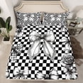 thumbnail image 2 of Homewish Chic Grey Bowknot Twin Sheet Sets for Girl, Modern Fashion Bow-tie Twin Fitted Sheet, Square Cheskered Plaid Flat Sheet, Super Cozy Room Decor, 3-Piece, 2 of 7