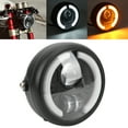 thumbnail image 3 of 6in Motorcycle LED Headlight Vintage Angel Eyes Universal Replacement for Cruiser Choppers Cafe Bobber, 3 of 7