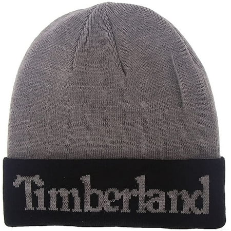 Timberland Jacquard Logo Cuffed Knit Hat Beanie Light Grey Heather