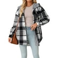 thumbnail image 2 of Chaqueta de Franela con Capucha para Mujer, Estilo Cuadros, Abrigo Grueso de Invierno, con Botones, Cálida y Suave, de Forro . Negro XXL, 2 of 10