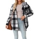 thumbnail image 2 of Chaqueta de Franela con Capucha para Mujer, Estilo Cuadros, Abrigo Grueso de Invierno, con Botones, Cálida y Suave, de Forro . Negro XXL, 2 of 10