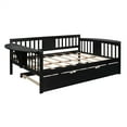 thumbnail image 4 of Full Size Daybed with Trundle Bed and Folding Side Tables, Wooden Sofa Bed with Three Sides Guardrails, Dual-use Daybed Suitable for Bedroom and Living Room, No Box Spring Required, Espresso, 4 of 7