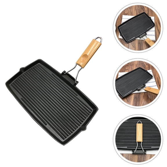 KAKOWELY 1Pc Kitchen Iron Pan Non Stick Cooking Pan with Convenient Draining Hanging Hole