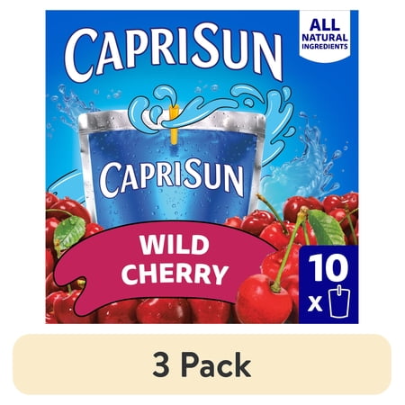 (3 pack) Capri Sun Flavored with Other Natural Flavor Juice Drink Blend, 10 Pouches, for School Lunches and On-the-Go Hydration, Wild Cherry, All Natural Ingredients, 6 fl oz