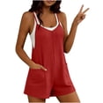 thumbnail image 6 of Costeam Womens Waffle Knit Short Romper Jumpsuit Sleeveless Spaghetti Strap Shorts Overalls with Pockets Casual Loose Fit Summer Loungewear Outfits, 6 of 9