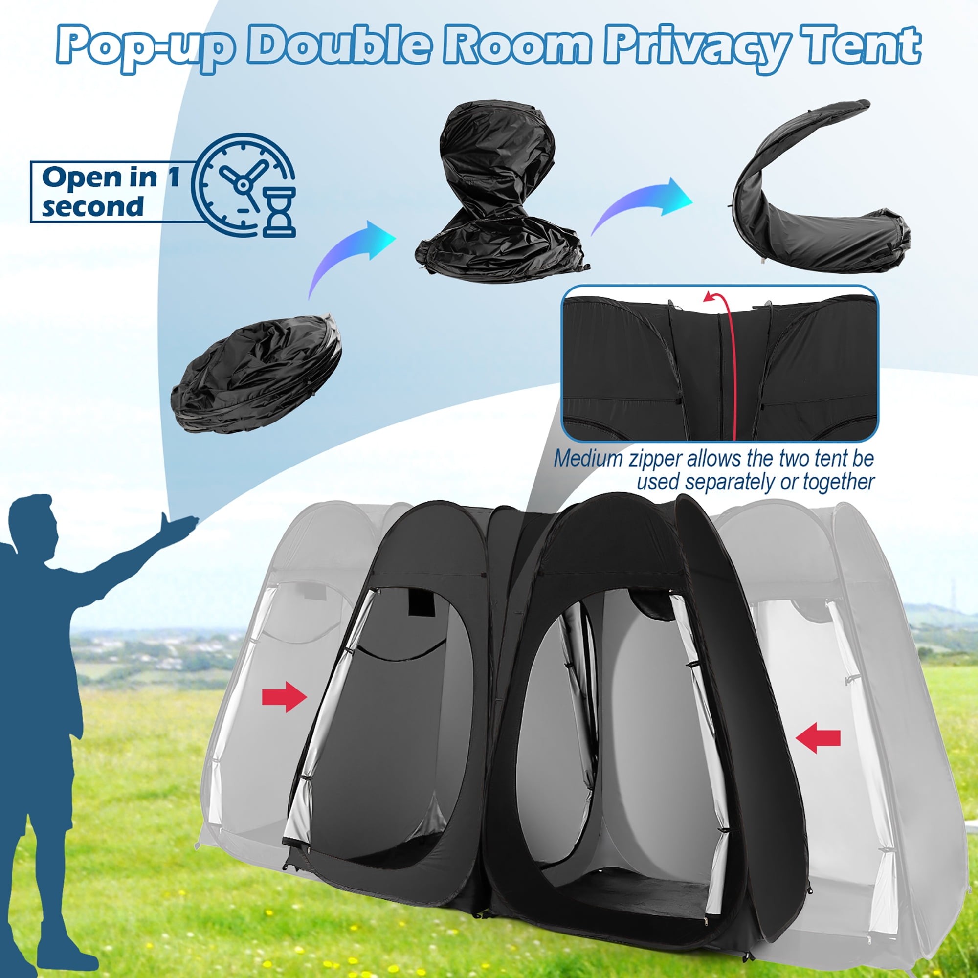 Costway Outdoor 7.5FT Portable Pop Up Shower Privacy Tent Dressing Changing Room Camping Black