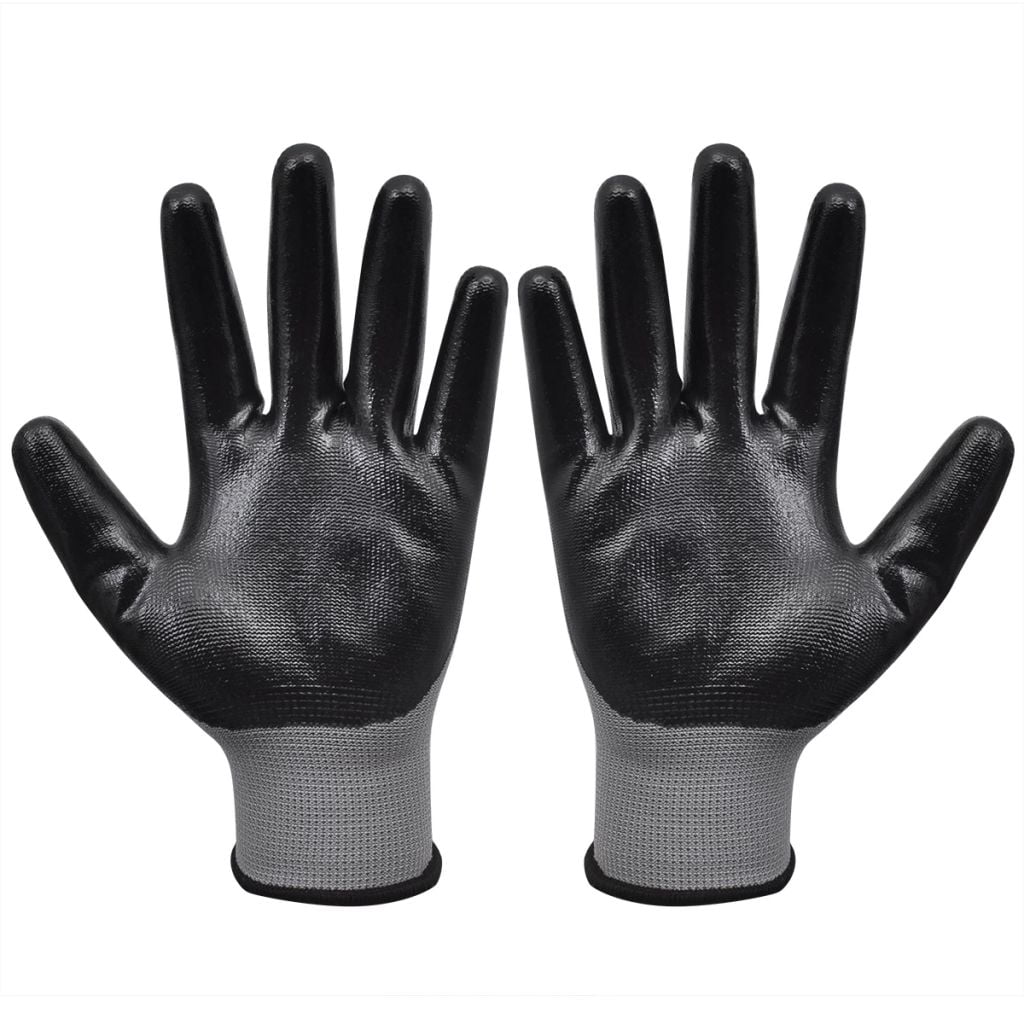 HERCHR Work Gloves Nitrile 24 Pairs Gray and Black Size 9/L