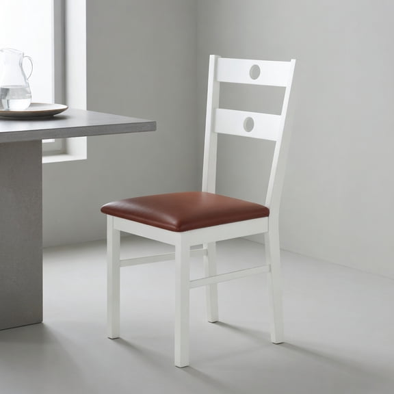 Resenkos Wooden Dining Chairs Set of 2, Armless Kitchen Chairs with Hollowed Backrest, Waterproof PU Seat for Dining Room, White