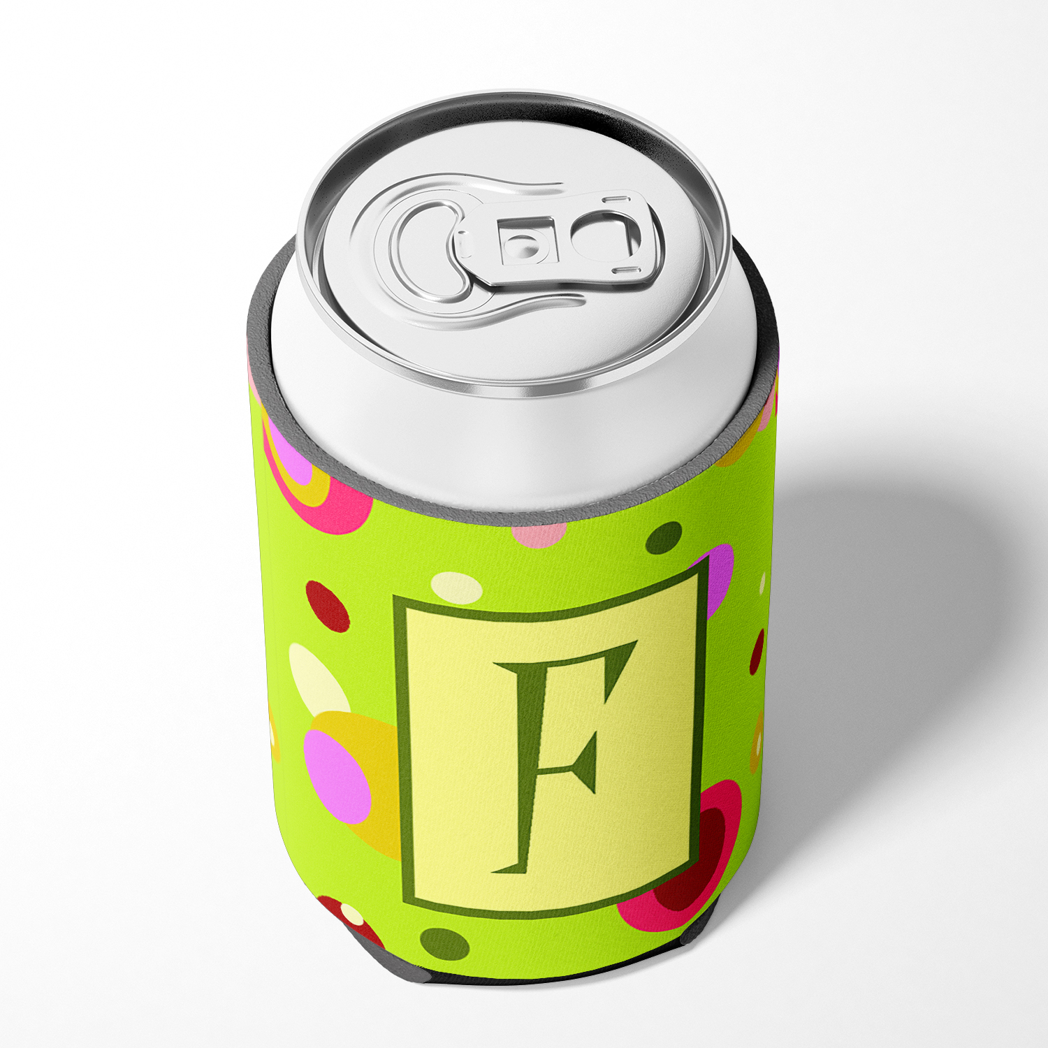 Letter F Monogram - Lime Green Can or Bottle Hugger