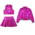 thumbnail image 4 of Zaldita Kids Girls Shiny Metallic Sleeveless Crop Tops Long Sleeve Bomber Jacket with Skater Skirt Set Performance Costume Rose Red 8, 4 of 6