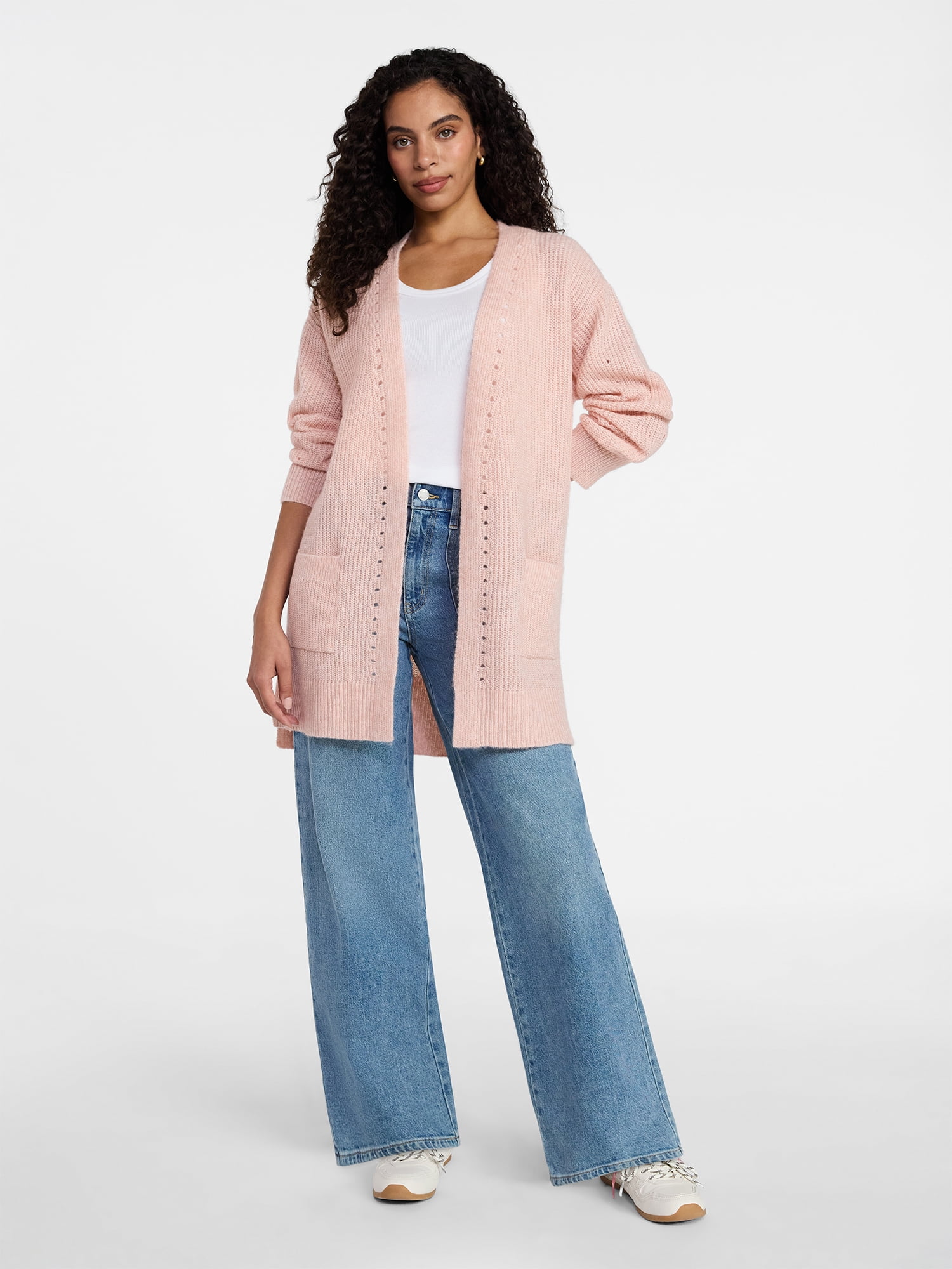 Time and Tru Women's Open Front Cardigan Sweater with Long Sleeves, Sizes XS-XXXL