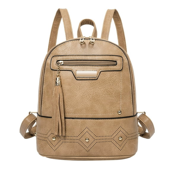 DQRPSEETB Travel Bag Ladies Fashion Solid Color Leather Tassel Bags Adjustable Shoulder Strap Double Zipper Backpacks Tech Backpack