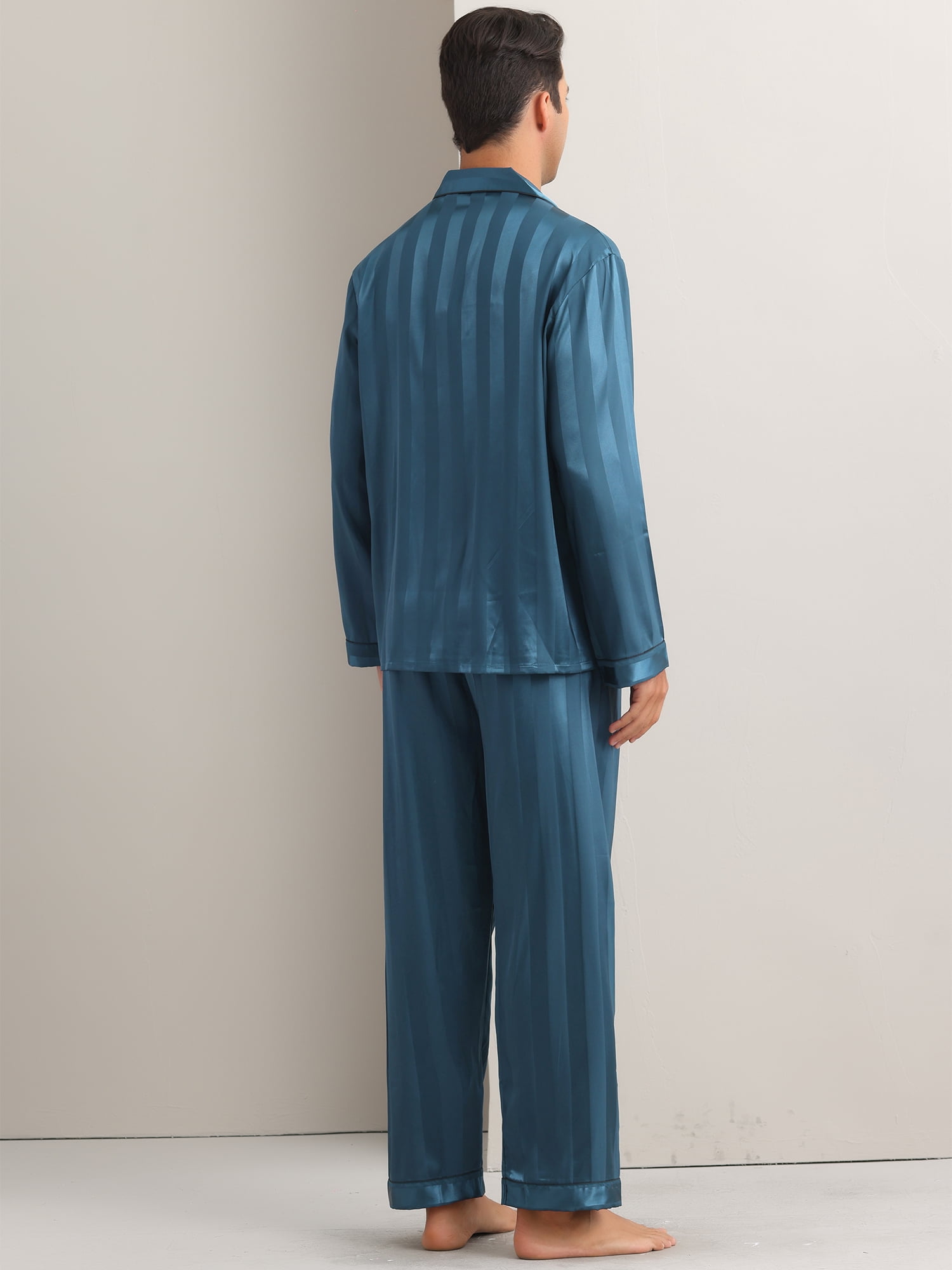 DARING DIVA Men's 2-Piece Long Sleeve Top And Pants Striped Pajama Set S Dark Blue