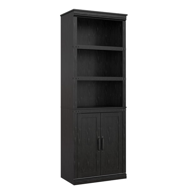 5 niveles estilo rural estante con gabinete y doors - 3 abiertos estantes y 2 almacenamiento cabinets para sala de estar, oficina en casa, y dormitorio (negra)