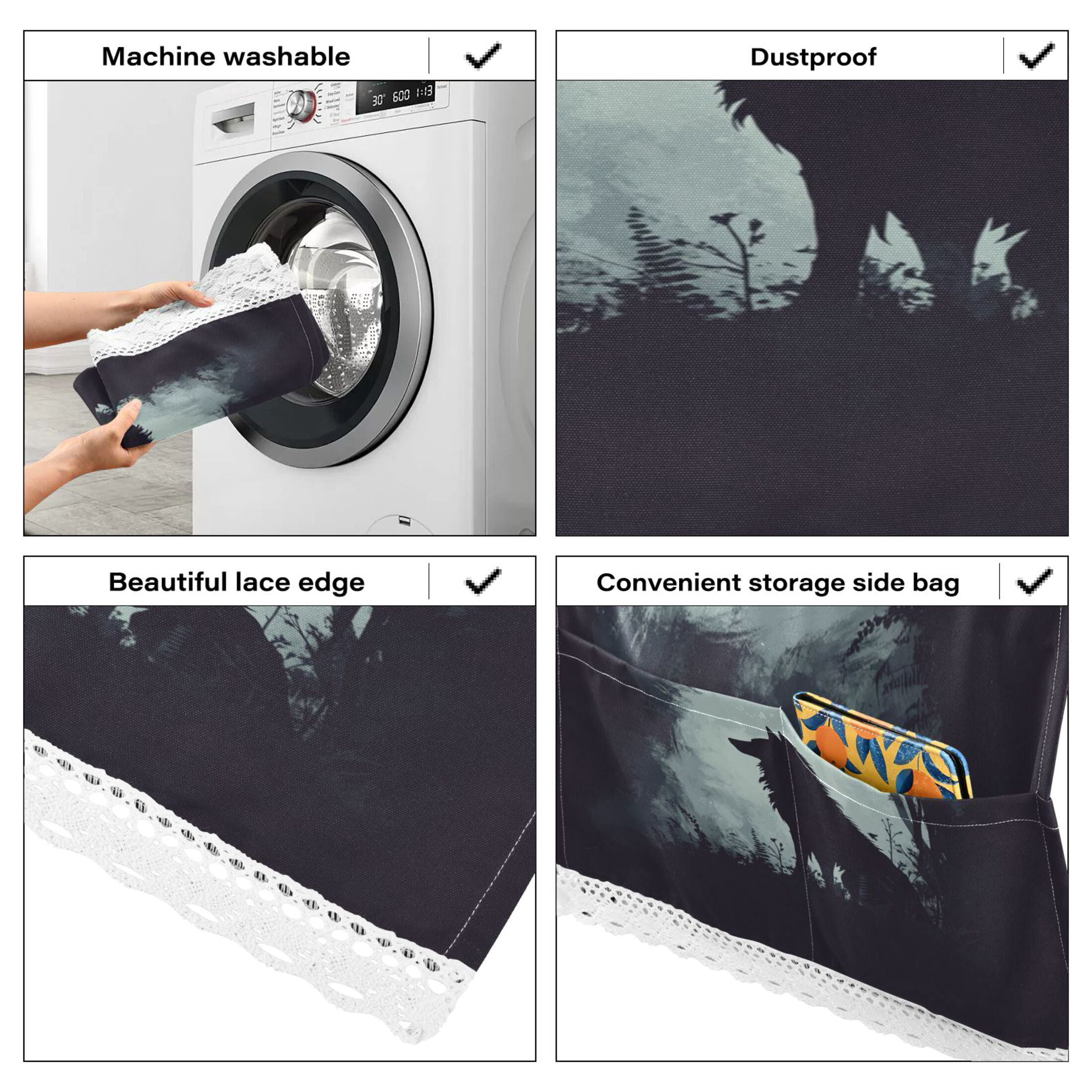Dark WolfWasher and Dryer Covers Dust-Proof and Oil Resistant Fridge Cover with 4 Storage Pockets Washing Machine Top Cover for Laundry Kitchen Home 51.2 x 22 In