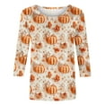 thumbnail image 5 of VKOYWKM Pumpkin Top for Women Halloween 3/4 Sleeve T-Shirts Halloween Spooky Print Crew Neck Pullover Tees Loose Fit Comfy Fall Tunic Tops Halloween Costumes, 5 of 5