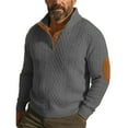 thumbnail image 2 of Mens Casual Knitted Pullover Sweater Long Sleeve Stand Collar Vintage Button Sweaters with Elbow Patches Dark Gray 3XL, 2 of 5
