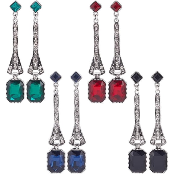 4 Pairs 1920s Flapper Art Deco Gatsby Earrings