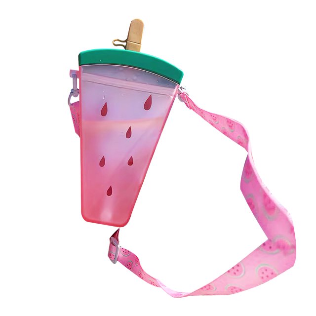 Straw Cup Cute Fruit Design Aislamiento Térmico Botella De Agua Con Correa Para El Hombro Hombro A Prueba De Fugas Contenedor De Agua Para Niños Al Aire Libre Niños Yuarrent HA026788-02