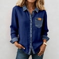 thumbnail image 2 of Womens Shirts Lapel Color Block Long Sleeve Button Down Blouse Stylish Dressy Casual Summer Shirts, 2 of 4