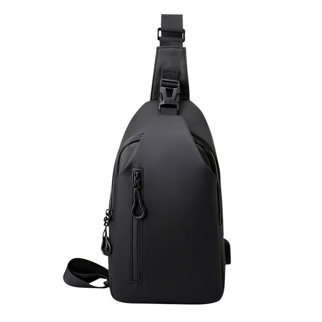 Leather Braided Motorcycle Chest Bag, Men's Trendy Body Bag, Waterproof, Durable Material, For Riding, Commuting, Adventure Gear, Large Capacity, Black Color, Street Style, Urban Transport $BS$3